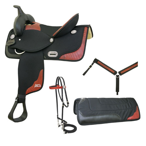 Montura Abetta Imitacion Piel de Cocodrilo Color Rojo/Negro Talla 15”