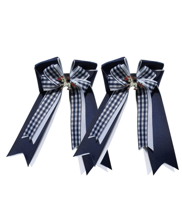 Lazo Belle and Bow Azul oscuro Con Cuadricula Blanca