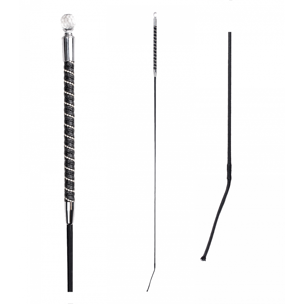 Fusta De Adiestramiento Mango Negro/Plateado Con Diamante 120cm