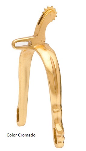 Espuela Vaquera HH Latón Gallo Largo Curvo Abajo (Par) Dorada Ruleta Inglesa